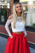 Fabulous Exquisite Precious Two Piece Cold Shoulder Prom Dress with Lace Long Sleeve Red Satin Party Dresses - Prom Dresses