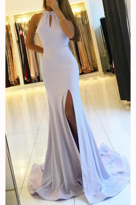 Fascinating Exquisite Sleek Mermaid Jewel Backless Sleeveless Split Long Prom Dress With Bowknot Keyhole - Prom Dresses