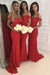 Fascinating Modest Modest Off Shoulder Mermaid Red Bridesmaid with Lace Sequins Stylish Wedding Party Dress - Prom Dresses