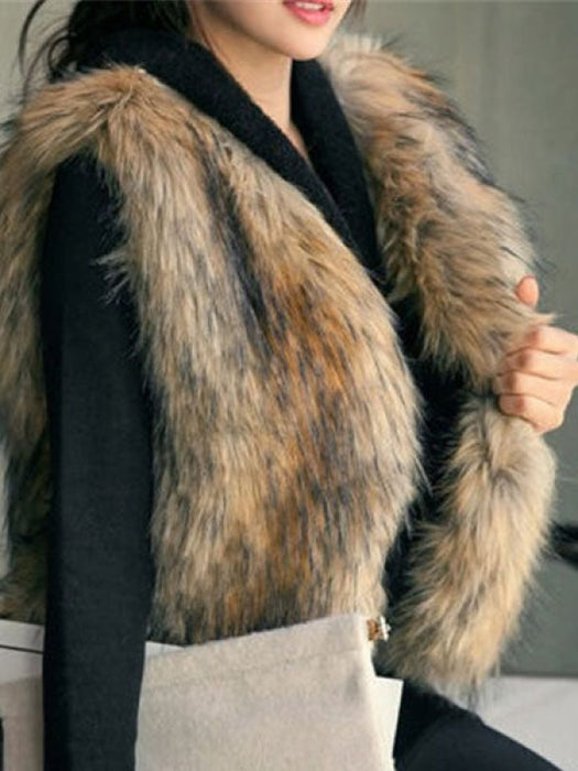 Faux Fur Vest Women Camel Coat Sleeveless Faux Fur Jacket