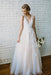 Floor Length V Neck Lace Applique Beach Puffy Tulle Wedding Dress - Wedding Dresses