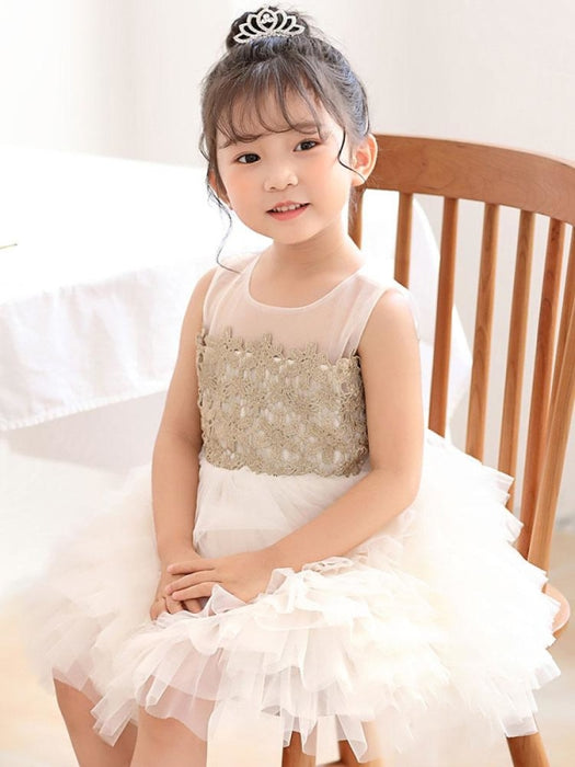 Flower Girl Dresses White Jewel Neck Tulle Sleeveless Short Princess Kids Social Party Dresses