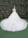 Flowers Quinceanera Dresses White Luxury Off The Shoulder Rhinestones Beading Short Sleeve Women's Pageant Dresses With Train