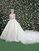Flowers Quinceanera Dresses White Luxury Off The Shoulder Rhinestones Beading Short Sleeve Women's Pageant Dresses With Train
