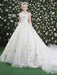 Flowers Quinceanera Dresses White Luxury Off The Shoulder Rhinestones Beading Short Sleeve Women's Pageant Dresses With Train