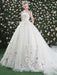 Flowers Quinceanera Dresses White Luxury Off The Shoulder Rhinestones Beading Short Sleeve Women's Pageant Dresses With Train