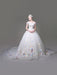 Flowers Quinceanera Dresses White Luxury Off The Shoulder Rhinestones Beading Short Sleeve Women's Pageant Dresses With Train