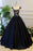 Generous Princess Cap Sleeves Scoop Black Applique Satin Long Prom/Evening Dress - Prom Dresses