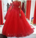 Glorious Excellent Sleek Red Long Sleeve Off-the-shoulder Lace Wedding Dress Ball Gown Quinceanera Dresses - Prom Dresses