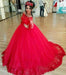 Glorious Excellent Sleek Red Long Sleeve Off-the-shoulder Lace Wedding Dress Ball Gown Quinceanera Dresses - Prom Dresses