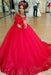 Glorious Excellent Sleek Red Long Sleeve Off-the-shoulder Lace Wedding Dress Ball Gown Quinceanera Dresses - Prom Dresses