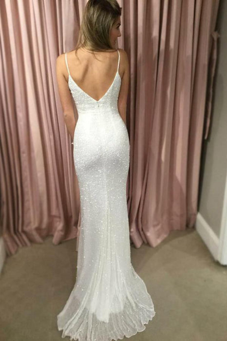 Glorious Fabulous Latest Spaghetti Straps V Neck Sequins Prom Sexy Sparkly Mermaid Party Dress - Prom Dresses