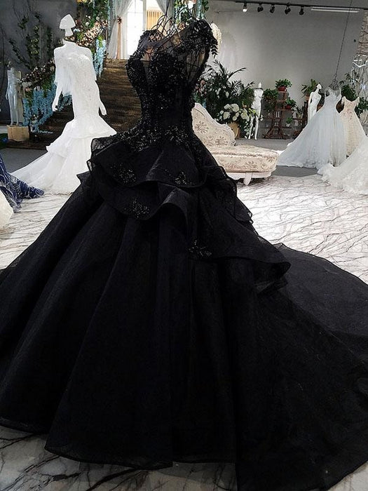 Vintage Gothic Black Black Ballgown Wedding Dress With Lace Applique,  Beading, And Court Train Plus Size From Chicweddings, $150.48 | DHgate.Com