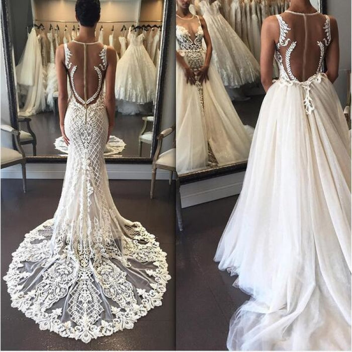 Backless Lace/Tulle Beach Wedding Dress Fashion Bridal Gown – Tirdress