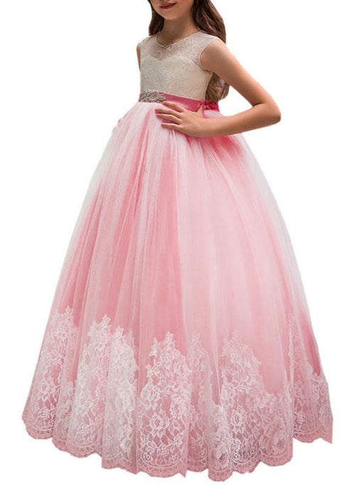 Flower Girl Dresses Jewel Neck Sleeveless Sash Formal Kids Pageant Dresses