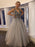 Gorgeous V Neck Beaded Silver Grey Long Prom Dresses, Silver Grey Beaded Formal Graduation Evening Dresses