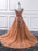 Gorgeous V Neck Champagne Lace Long Prom Dresses, Champagne Lace Formal Dresses, Champagne Evening Dresses