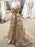 Gorgeous V Neck Long Champagne Lace Prom Dresses, Champagne Lace Formal Graduation Evening Dresses