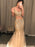 Gorgeous V Neck Mermaid Golden Long Prom Dresses with Rhinestones, Mermadi Golden Formal Dresses, Golden Evening Dresses