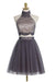Graceful Chic Two piece High Neck Gray Beading Homecoming Dresses - Prom Dresses