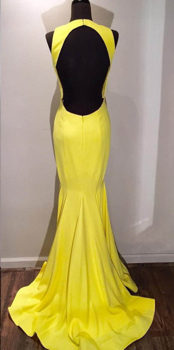 Graceful Eye-catching Modest Elegant Yellow Scoop Open Back Sweep Train Mermaid Prom Gown Formal Dresses - Prom Dresses