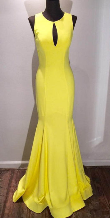 Graceful Eye-catching Modest Elegant Yellow Scoop Open Back Sweep Train Mermaid Prom Gown Formal Dresses - Prom Dresses