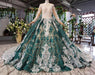 Graceful Fabulous Latest Green Sleeves Ball Lace Dress with Appliques Long Prom Gown - Prom Dresses