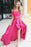 Graceful Graceful Fuchsia Off Shoulder Prom Dress with Lace Two Piece Long Satin Formal Dresses - Prom Dresses