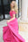 Graceful Graceful Fuchsia Off Shoulder Prom Dress with Lace Two Piece Long Satin Formal Dresses - Prom Dresses