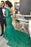 Green Mermaid V-neck Tulle Applique 3/4 Sleeves Long Plus Size Prom Dresses - Prom Dresses