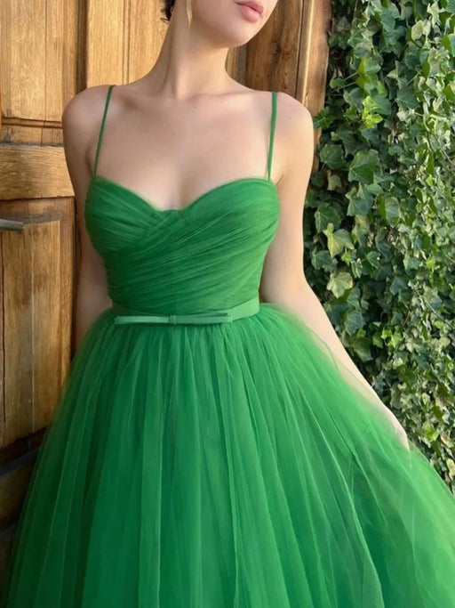 Green Tulle Tea Length Prom Dresses, Short Green Homecoming Dresses, Green Formal Evening Dresses 