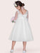 Flower Girl Dresses Ivory Jewel Tulle Neck Tulle Half Sleeves A-Line Lace Kids Party Dresses