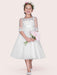 Flower Girl Dresses Ivory Jewel Tulle Neck Tulle Half Sleeves A-Line Lace Kids Party Dresses