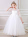Champagne Flower Girl Dresses Jewel Neck Polyester Half Sleeves Ankle-Length A-Line Flowers Kids Party Dresses