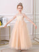 Champagne Flower Girl Dresses Jewel Neck Polyester Half Sleeves Ankle-Length A-Line Flowers Kids Party Dresses