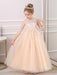 Champagne Flower Girl Dresses Jewel Neck Polyester Half Sleeves Ankle-Length A-Line Flowers Kids Party Dresses