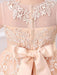 Champagne Flower Girl Dresses Jewel Neck Polyester Half Sleeves Ankle-Length A-Line Flowers Kids Party Dresses
