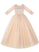 Champagne Flower Girl Dresses Jewel Neck Polyester Half Sleeves Ankle-Length A-Line Flowers Kids Party Dresses