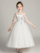 Flower Girl Dresses Jewel Neck Tulle Half Sleeves Ankle Length Princess Silhouette Embroidered Kids Party Dresses