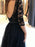 Half Sleeves Open Back Black Lace Long Prom Dresses with High Slit, Black Lace Formal Dresses, Black Evening Dresses 