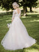 Half Sleeves V Neck White Lace Long Prom Dresses, White Lace Wedding Dresses, White Formal Evening Dresses 