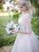 Half Sleeves V Neck White Lace Long Prom Dresses, White Lace Wedding Dresses, White Formal Evening Dresses 