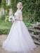 Half Sleeves V Neck White Lace Long Prom Dresses, White Lace Wedding Dresses, White Formal Evening Dresses 