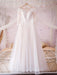 Half Sleeves V Neck White Lace Long Prom Dresses, White Lace Wedding Dresses, White Formal Evening Dresses 