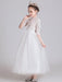 White Flower Girl Dresses Jewel Neck Polyester Half Sleeves Ankle-Length Princess Dress Kids Formal Pageant Dresses