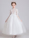 White Flower Girl Dresses Jewel Neck Polyester Half Sleeves Ankle-Length Princess Dress Kids Formal Pageant Dresses