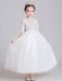 White Flower Girl Dresses Jewel Neck Polyester Half Sleeves Ankle-Length Princess Dress Kids Formal Pageant Dresses