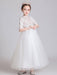 White Flower Girl Dresses Jewel Neck Polyester Half Sleeves Ankle-Length Princess Dress Kids Formal Pageant Dresses