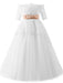 Flower Girl Dresses Bateau Neck Lace Half Sleeves Ankle Length Princess Silhouette Bows Kids Formal Pageant Dresses
