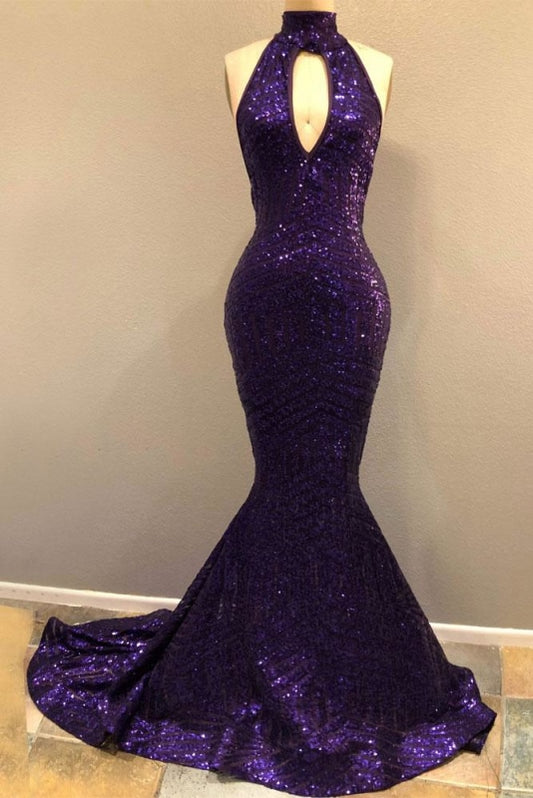 Long Sparkly Sequin Purple Mermaid Prom Dress 2021 Bridelily 7150